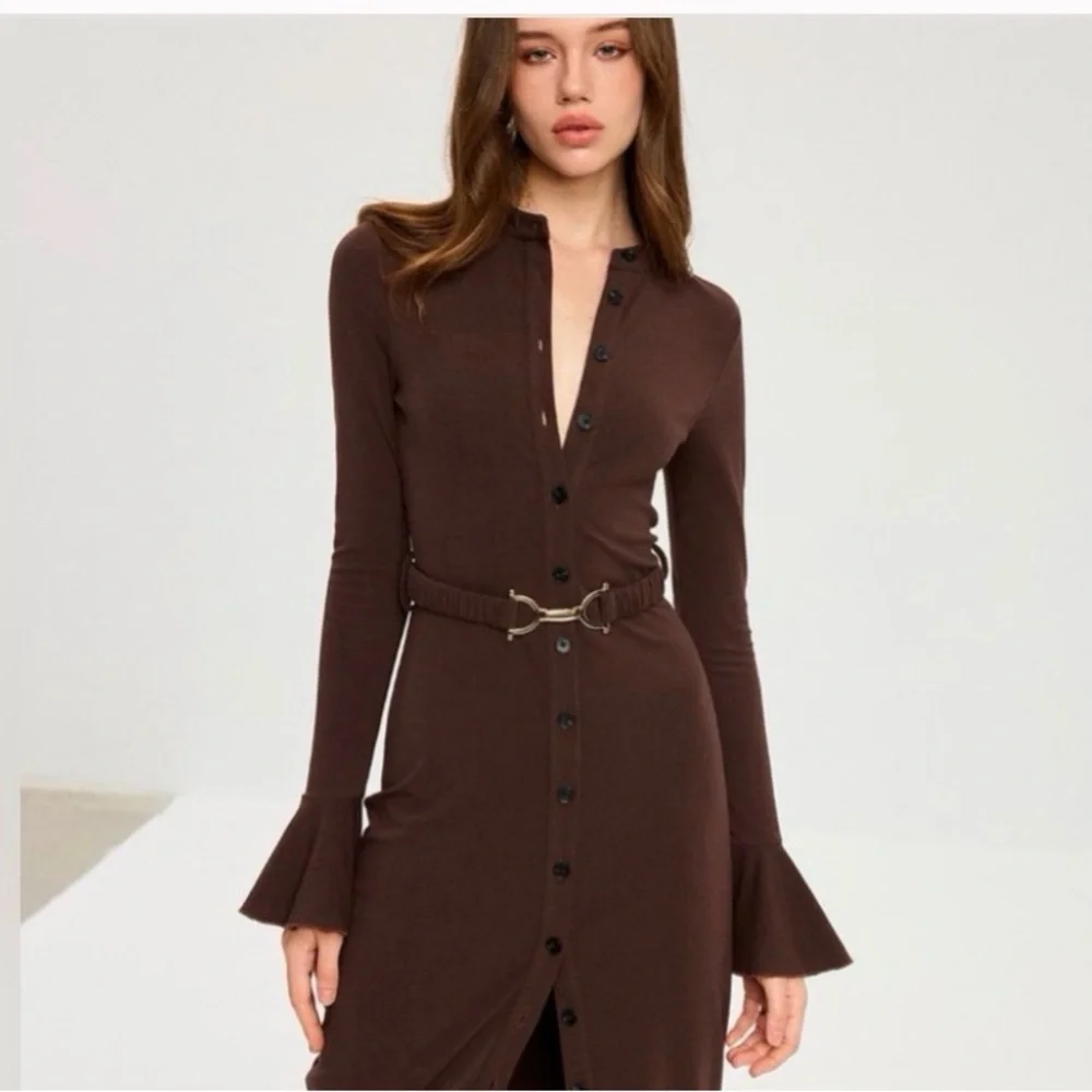 Commense Chocolate Brown Knit Midi Dress - Picture 4 of 9